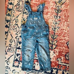 Rare OshKosh 2T Floral Denim Overalls with Ruffle Trim